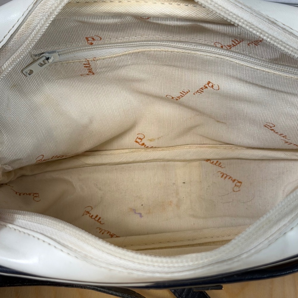 Vintage Borelli White Black Trim Leather Crossbody Shoulder Bag‎ Purse - Picture 5 of 9